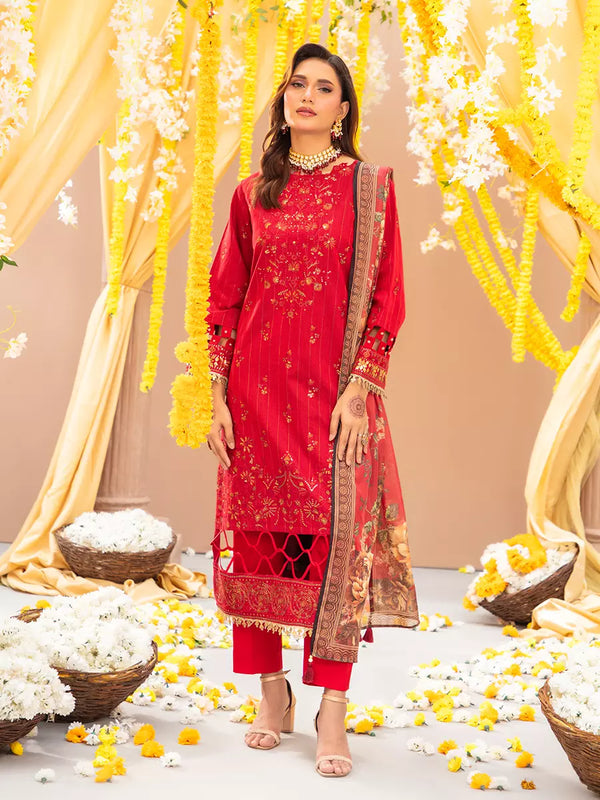 3Pc Unstitched Festive Embroidered Suit (No053)