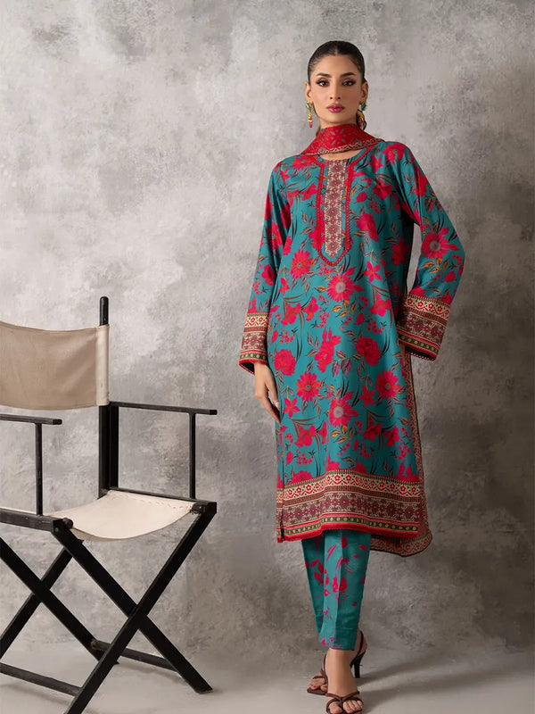 3pc Unstitched - Printed Lawn Silk Suit (ASI030)