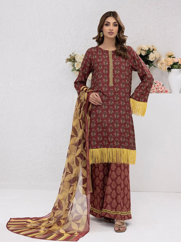 3pc Unstitched - Printed Lawn Silk Suit (ASI074)
