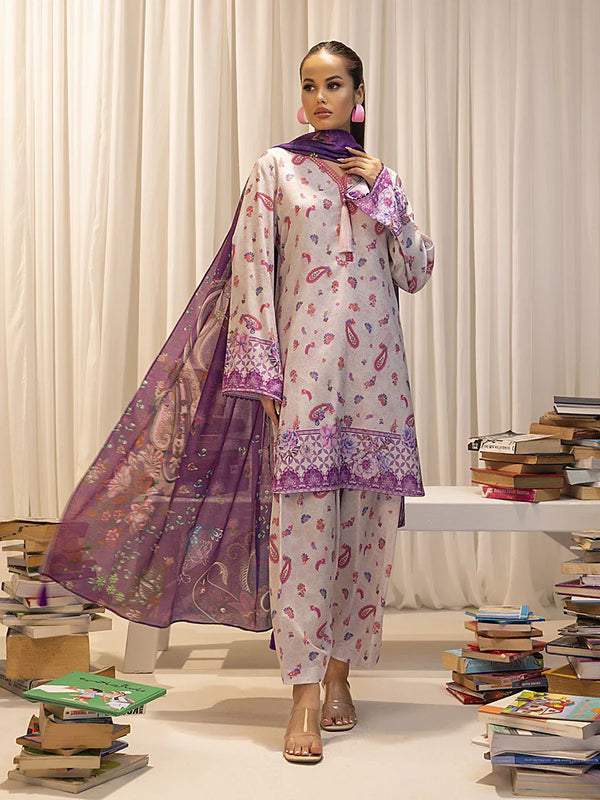 3pc Unstitched Printed Lawn Silk Suit (ASI017)