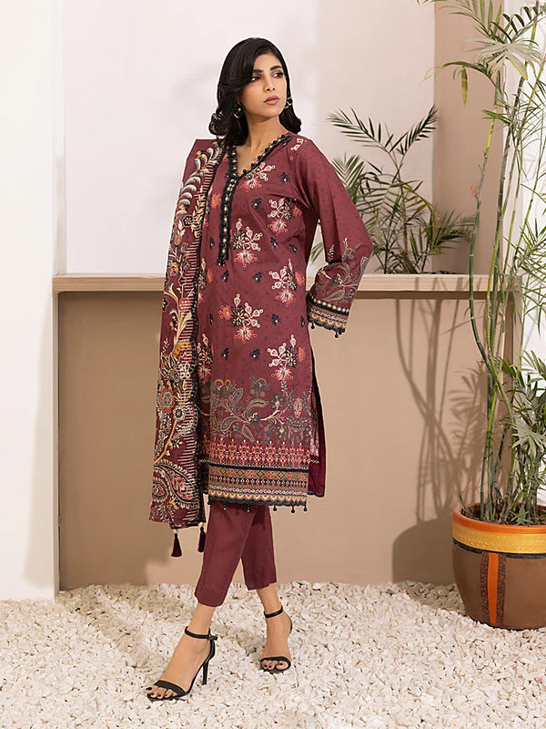 3PC Unstitched  Embriodered Lawn Printed Suit