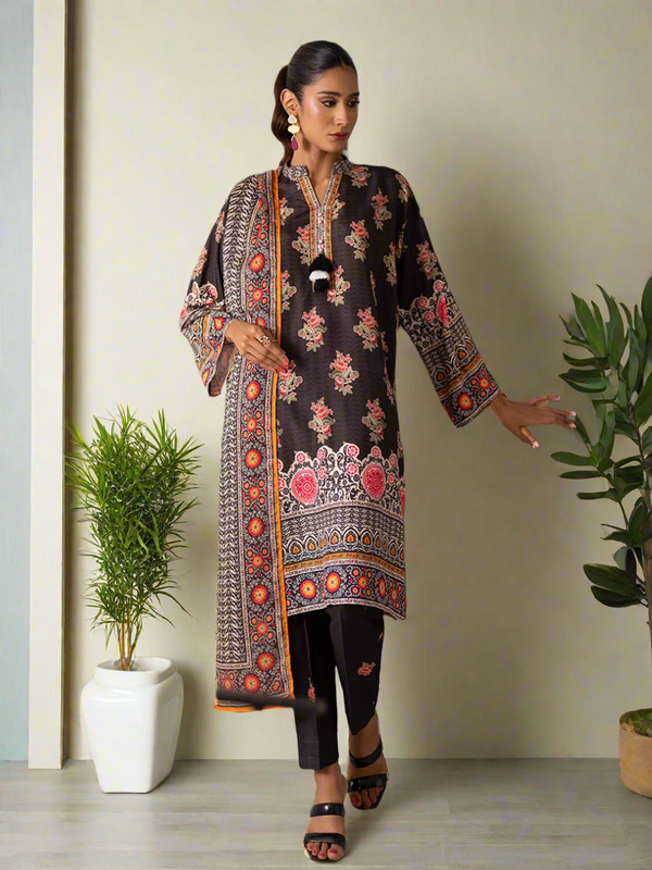 3pc Unstitched - Printed Lawn Silk Suit (ASI026)