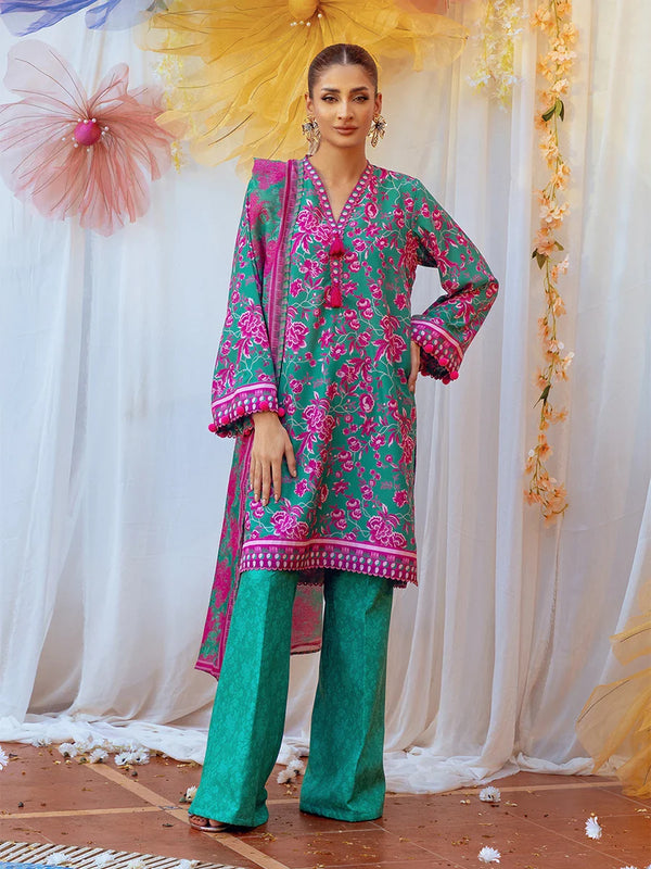 3pc Unstitched - Printed Lawn Silk Suit