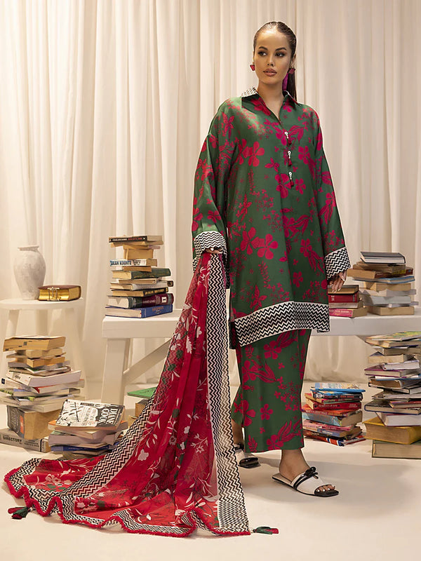 3pc Unstitched - Printed Lawn Silk Suit (ASI016)