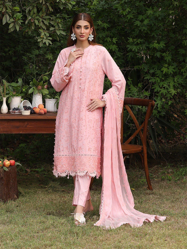 3PC STITCHED CHIKANKARI CAMBRIC EMBROIDERED SUIT (CK014)
