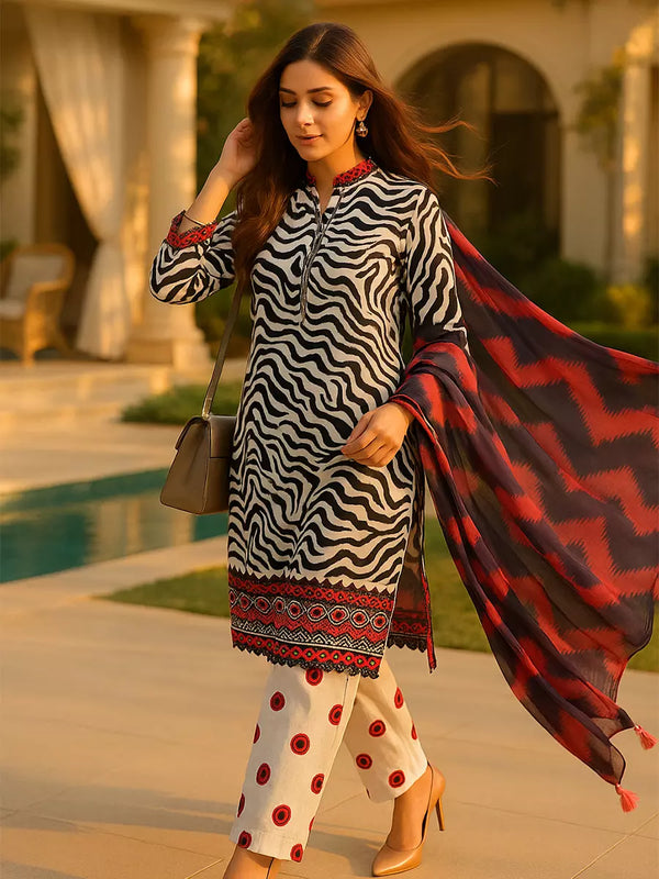 3PC Unstitched Printed Lawn Silk Suit (SUNS7ASI165)