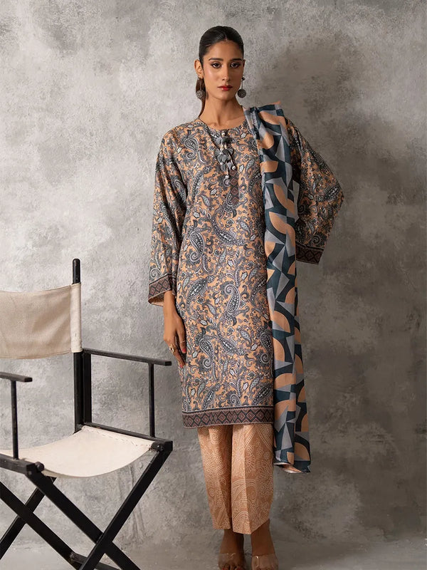 3pc Unstitched - Printed Lawn Silk Suit (ASI029)