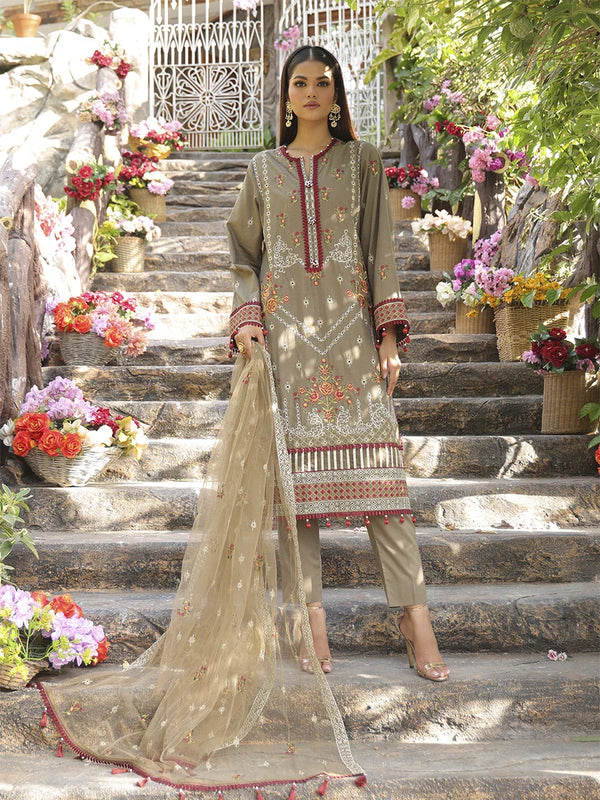 NOBLE-EMBROIDERED LUXURY CAMBRIC UNSTITCHED 3PCS