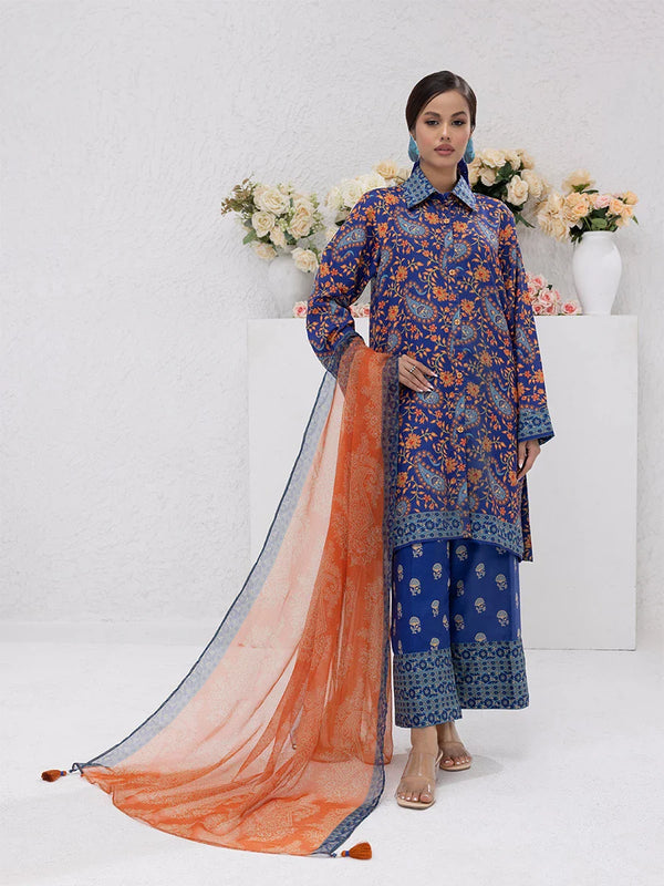 3PC Unstitched Printed Lawn Silk Suit (ASI078)