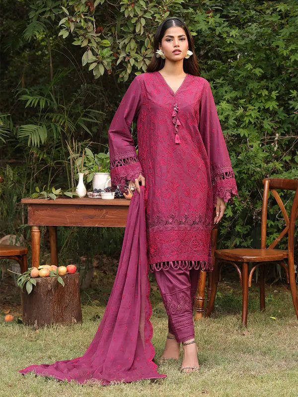 3PC STITCHED CHIKANKARI CAMBRIC EMBROIDERED SUIT