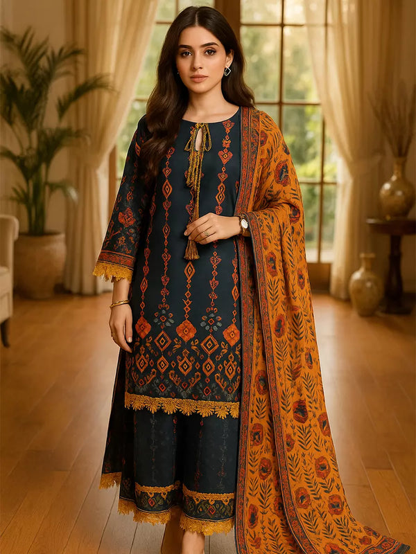 3PC Unstitched Printed Lawn Silk Suit (SUNS7ASI164)