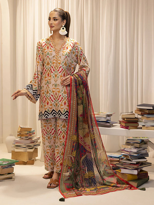 3PC Unstitched Printed Lawn Silk Suit (ASI014)