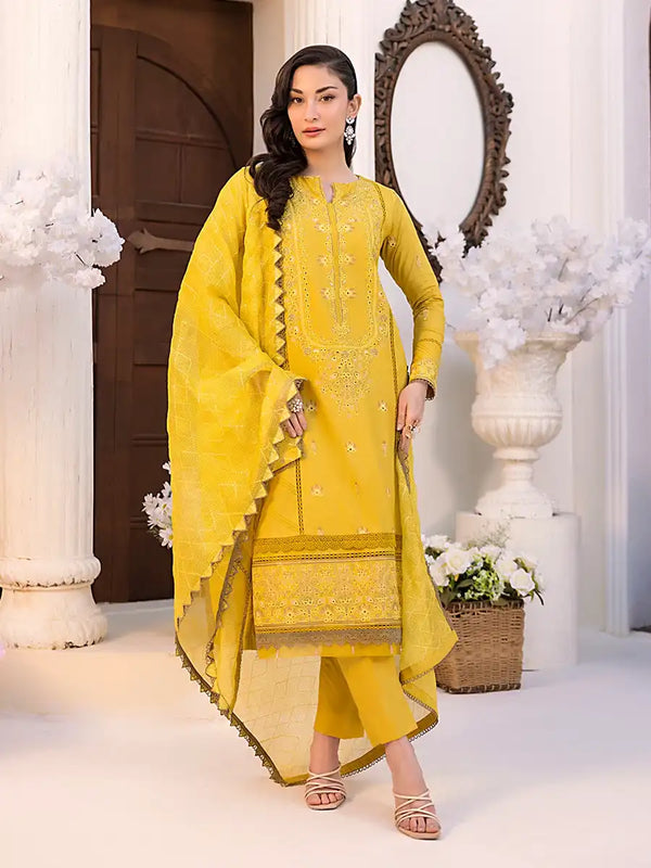 3PC Unstitched Embroidered Lawn Suit (P093)