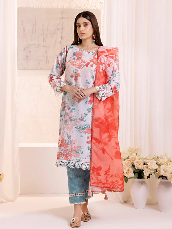 3pc Unstitched Lawn Silk Printed Suit (ASI132)