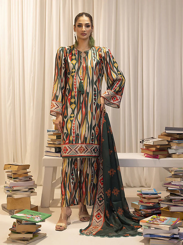 3pc Unstitched - Printed Lawn Silk Suit (ASI013)