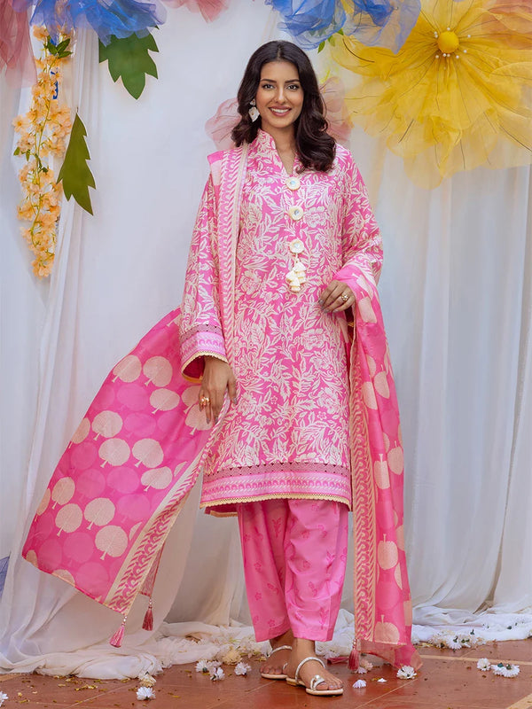 3PC Unstitched Printed Lawn Silk Suit