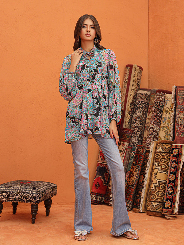 1PC Stitched Printed Chiffon Top
