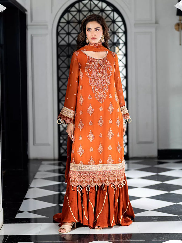 3PC Unstitched Chiffon Embroidered Suit (CH065)