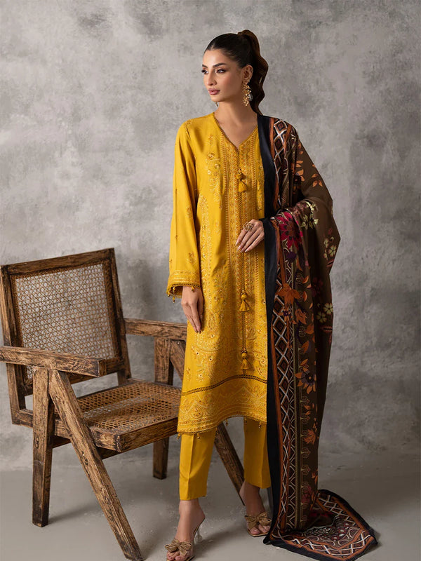 3PC UNSTITCHED EMBROIDERED LUXURY COTTEL SUIT
