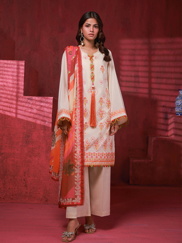 3PC Unstitched Lawn Embroidered Suit