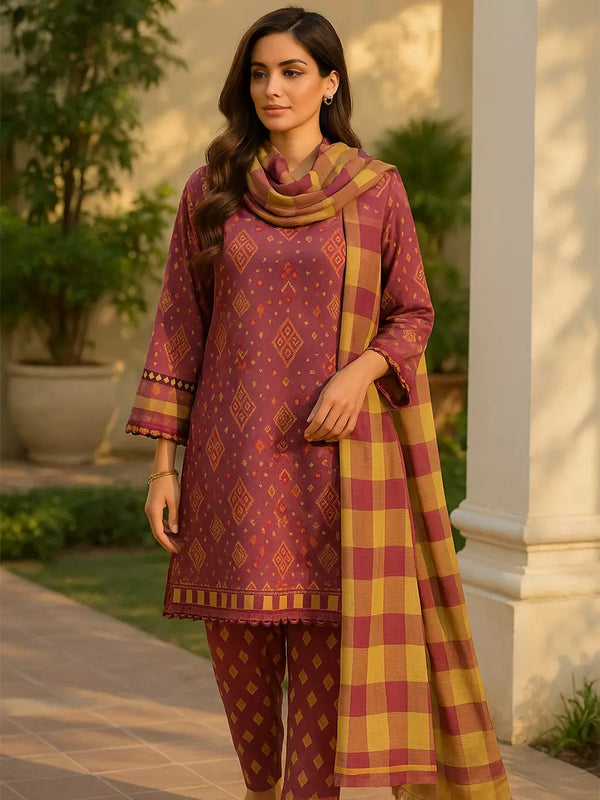 3PC Unstitched Printed Lawn Silk Suit (SUNS7ASI161)