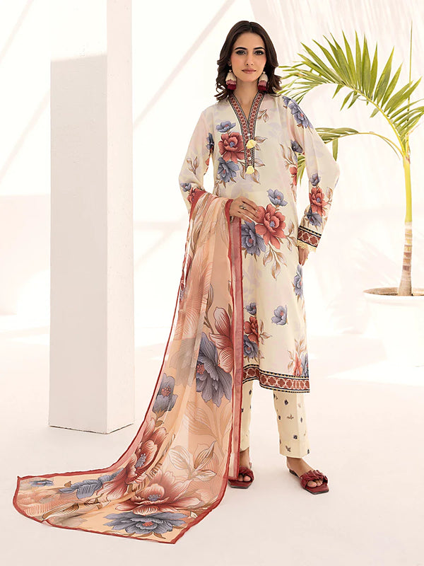 3PC Unstitched Printed Lawn Silk Suit (ASI101)