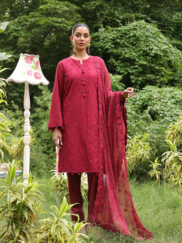 3PC STITCHED CHIKANKARI CAMBRIC EMBROIDERED SUIT (CK006)