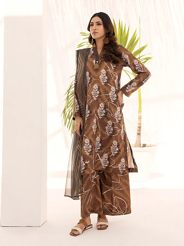 3PC Unstitched Printed Lawn Silk Suit (ASI107)