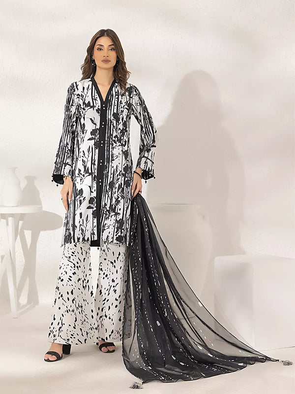 3PC Unstitched Printed Lawn Silk Suit (ASI288)