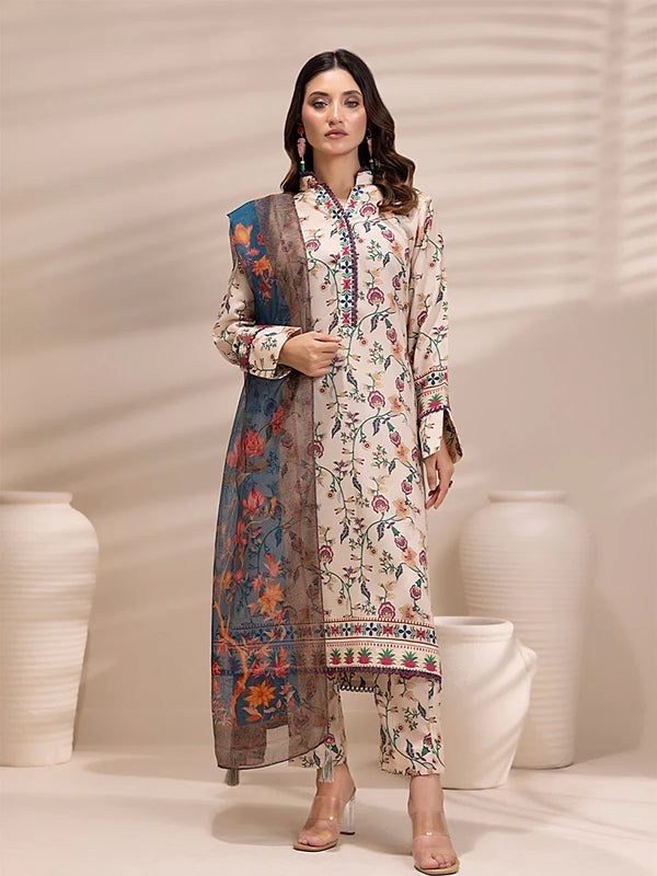 3PC Unstitched Printed Lawn Silk Suit (ASI156)