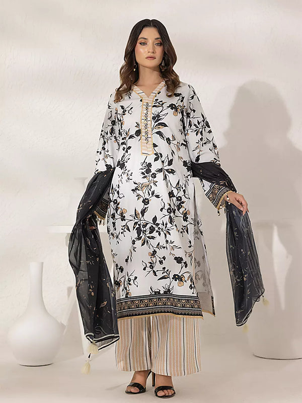 3PC Unstitched Printed Lawn Silk Suit (ASI287)