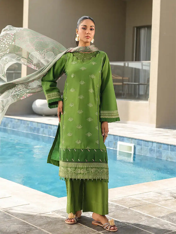 3PC Unstitched Embroidered Lawn Suit (ALM056)