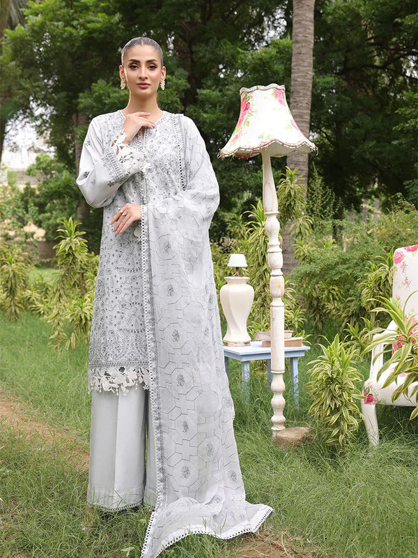 3PC STITCHED CHIKANKARI CAMBRIC EMBROIDERED SUIT