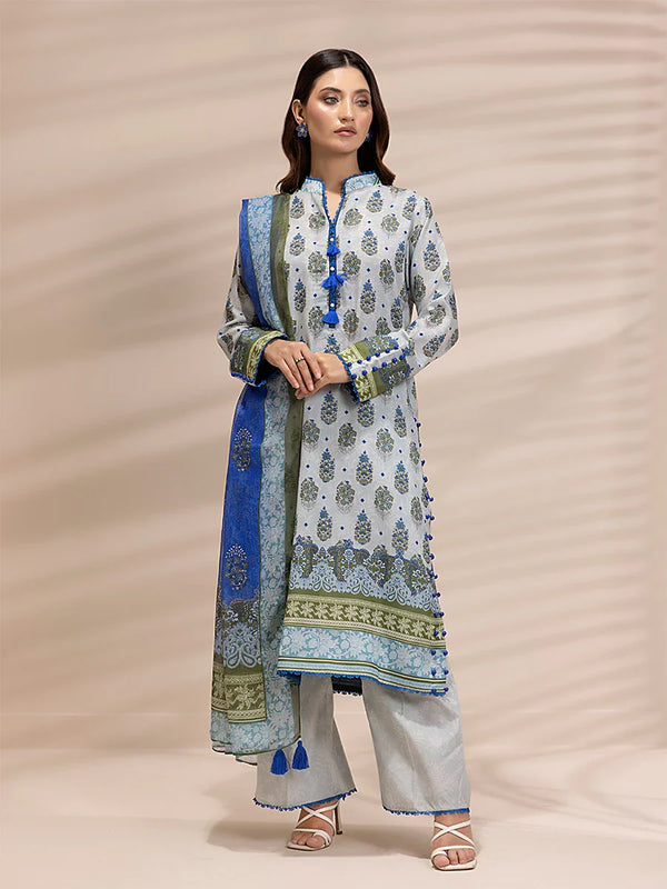 3PC Unstitched Printed Lawn Silk Suit (ASI148)