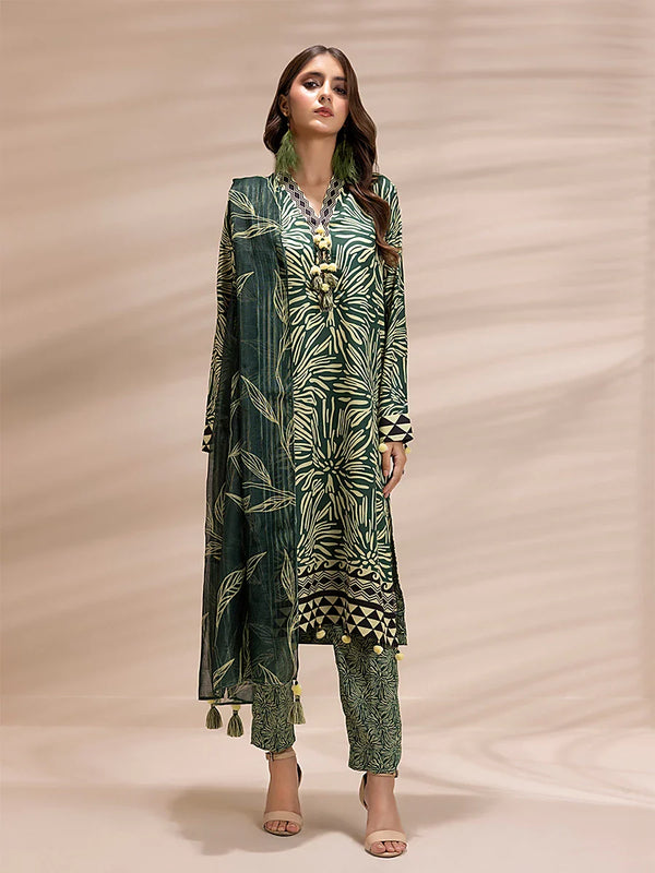 3PC Unstitched Printed Lawn Silk Suit (ASI147)