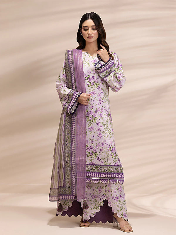 3PC Unstitched Printed Lawn Silk Suit (ASI144)