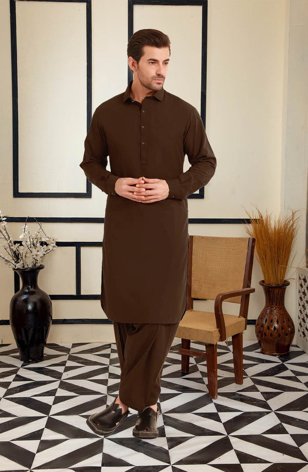 CHOCOLATE BROWN BLENDED KAMEEZ SHALWAR