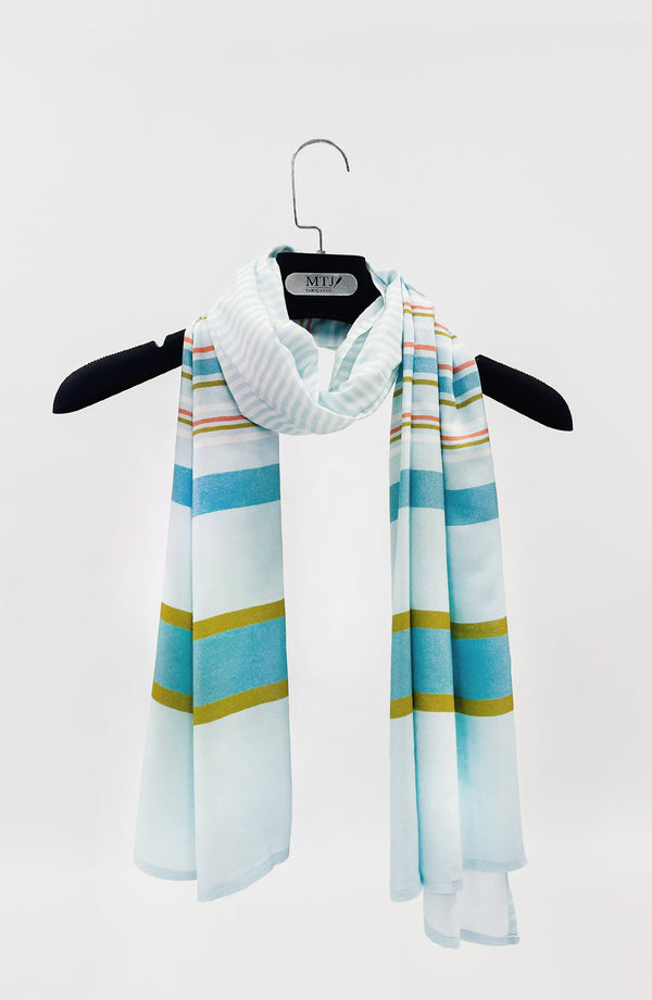 LIGHT-BLUE PRINTED VISCOSE STOLE