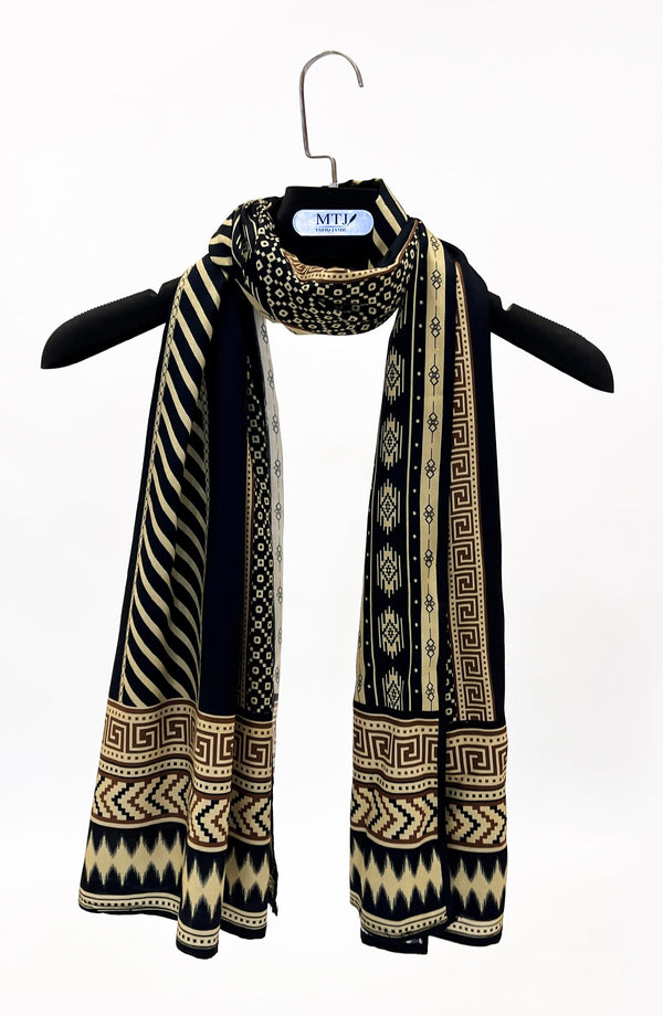 BLACK PRINTED VISCOSE STOLE