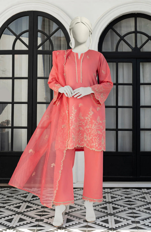 EMBROIDERED CAMBRIC STITCHED 3 PIECE