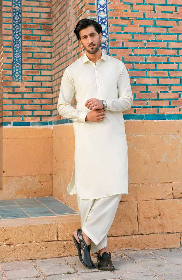 CREAM 100% COTTON KAMEEZ SHALWAR