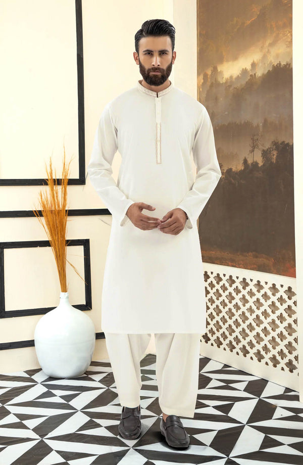 OFF WHITE 100% COTTON EMBROIDERED KAMEEZ SHALWAR