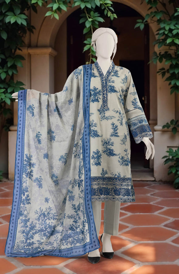 EMBROIDERED PRINTED LAWN STITCHED 3 PIECE