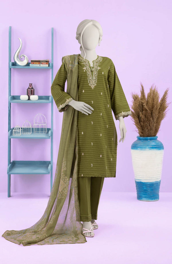 EMBROIDERED ZARI TAR STITCHED 3 PIECE