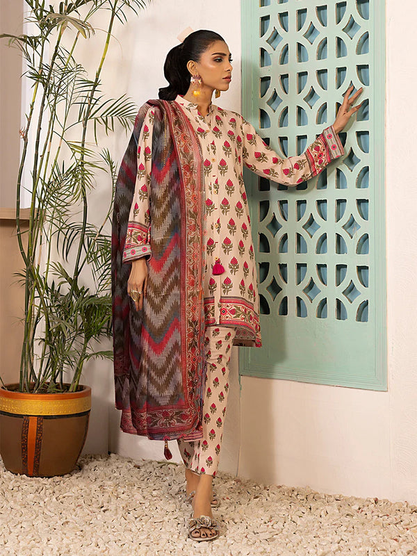 3pc Unstitched Printed Silk Lawn Suit (ASI055)