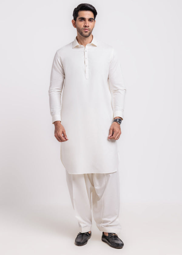 O-White-Blended-Shalwar Suit - (MPS25SSS2069)