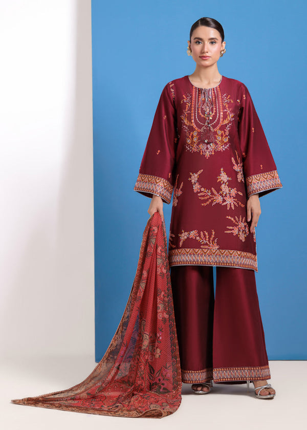 Maroon-Cotton Silk-3 Piece (WPS25FE3023)