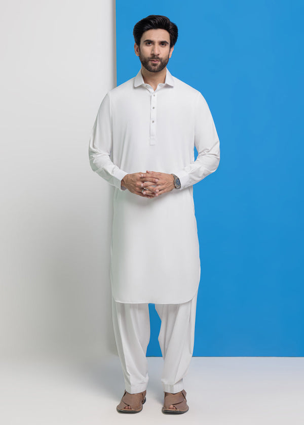 White-Blended-Shalwar Suit - (MPS25SSS2049)