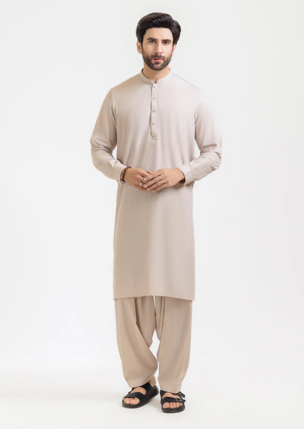 L-Beige-Blended-Kurta Shalwar - (M25KSS1016)