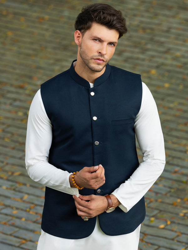 Navy Blue Blended Waistcoat - ALET-WC-1003R1
